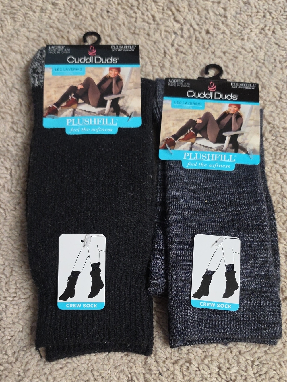New Cuddl Duds PlushFill Crew Socks - Black & Charcoal Heather